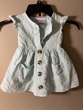 Little Lass Light Mint Eyelet Button-Front Dress with Pockets